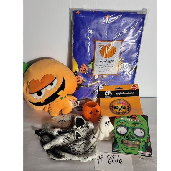 Halloween Decor Lot Plush Mask Ghost Pumpkin Decorating Kit Zombie Teeth - Picture 3 of 5